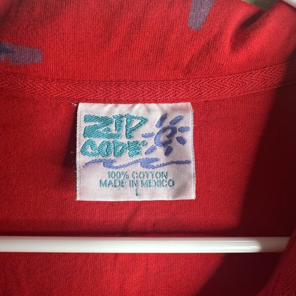 Vintage 90's Zip Code Maxi Dress Tropical Fish Print Womens Large Red Hawaii - Picture 2 of 9